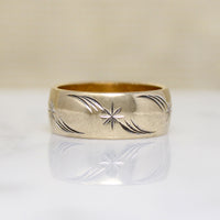 Wide Gold Band Engraved with Stars & Flourishes 