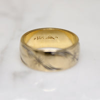 Wide Gold Band Engraved with Stars & Flourishes 
