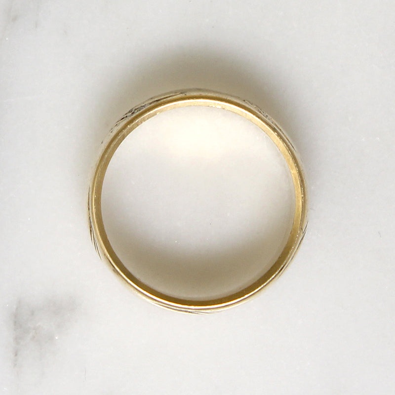 Wide Gold Band Engraved with Stars & Flourishes 