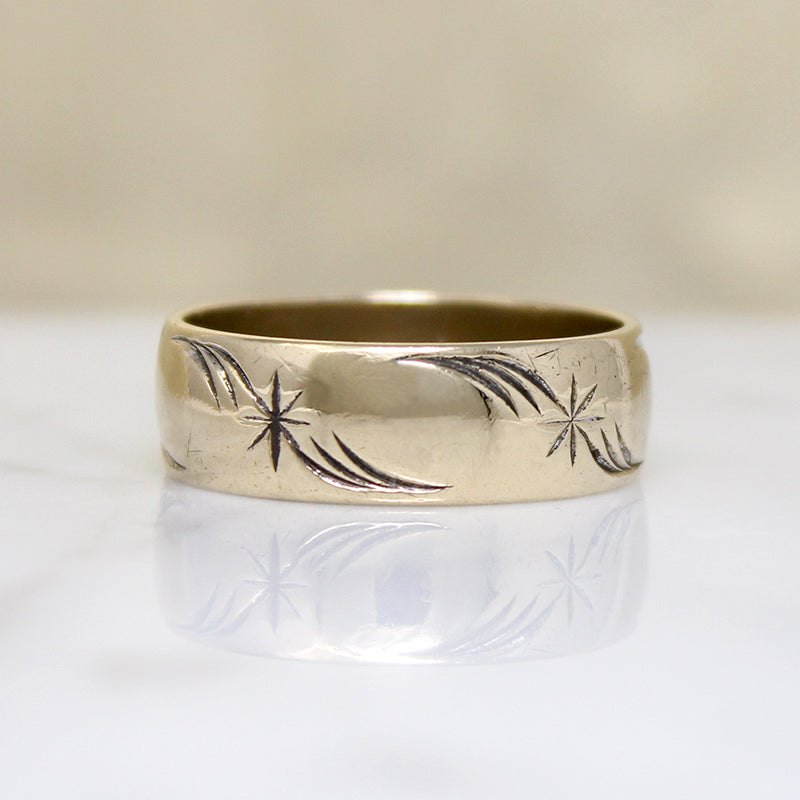 Gold Band Engraved with Stars & Flourishes Size 10.25