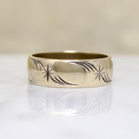 Gold Band Engraved with Stars & Flourishes Size 10.25