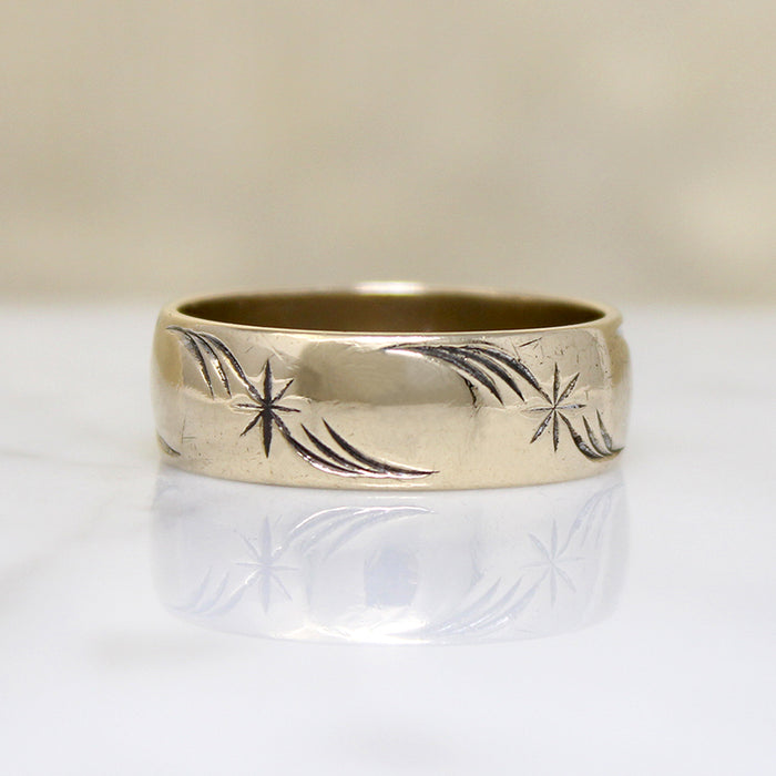 Gold Band Engraved with Stars & Flourishes Size 10.25