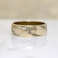 Gold Band Engraved with Stars & Flourishes Size 10.25