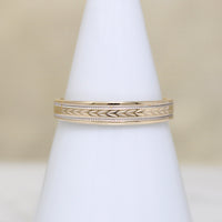 Chevron Engraved 14k Gold Tapered Band