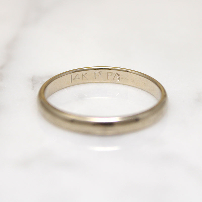 Simple 14k White Gold Half Round Band Size 8.5