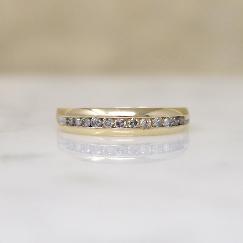 Stylish Channel Set Diamond & 10k Gold Tapered Band
