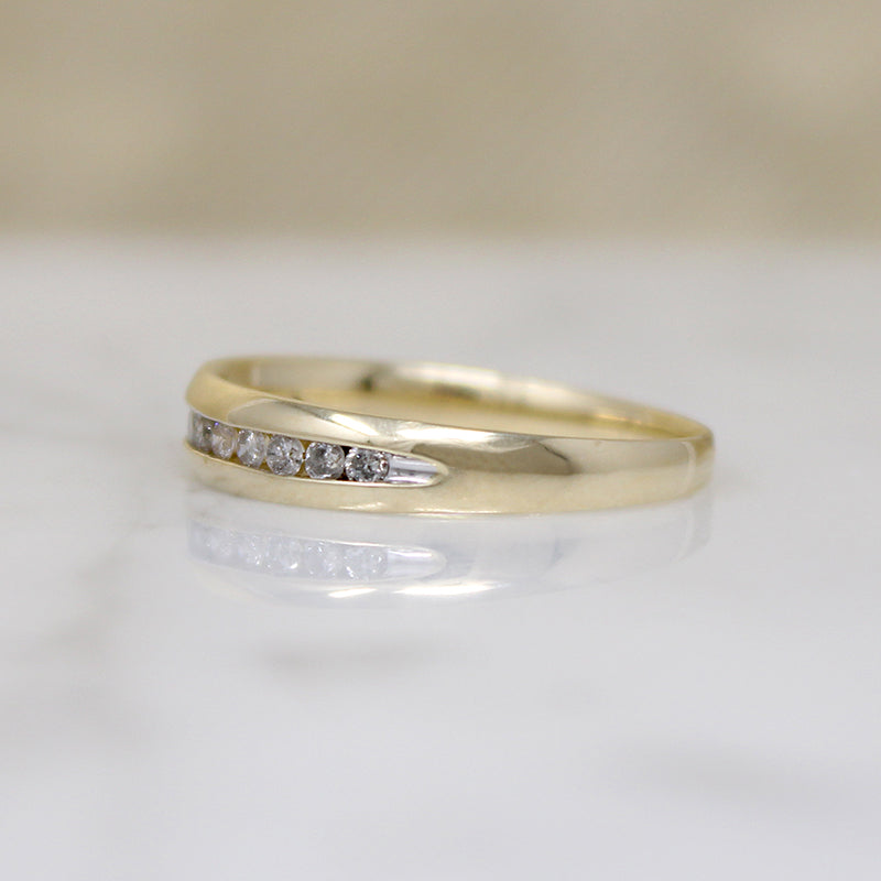 Stylish Channel Set Diamond & 10k Gold Tapered Band
