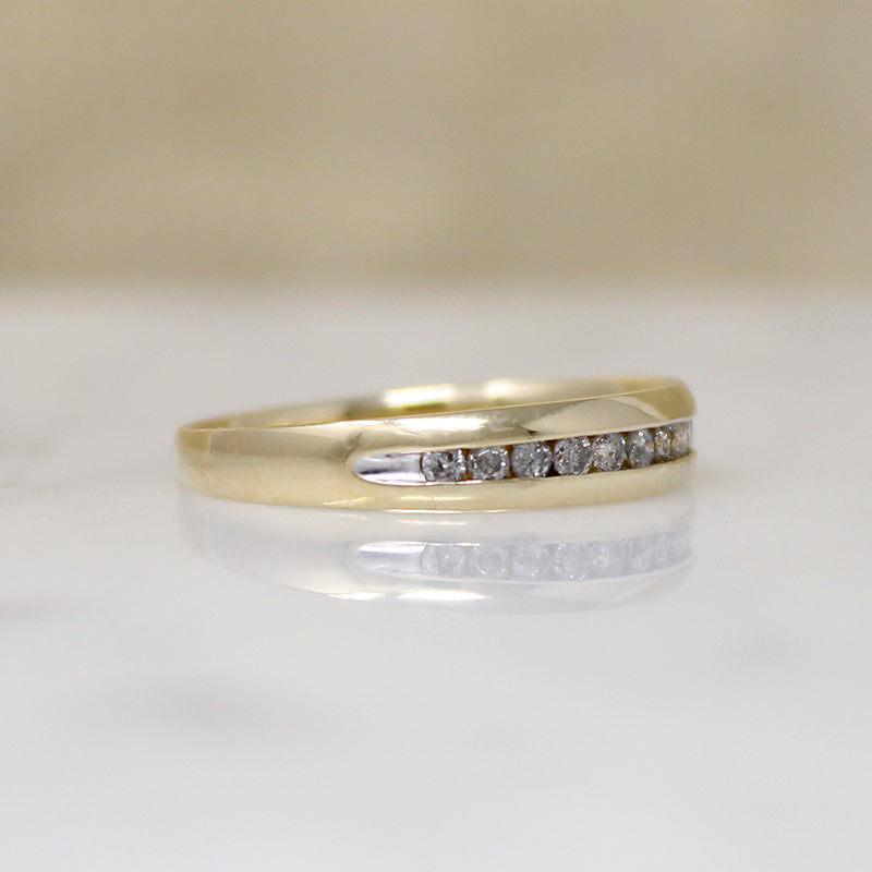 Stylish Channel Set Diamond & 10k Gold Tapered Band
