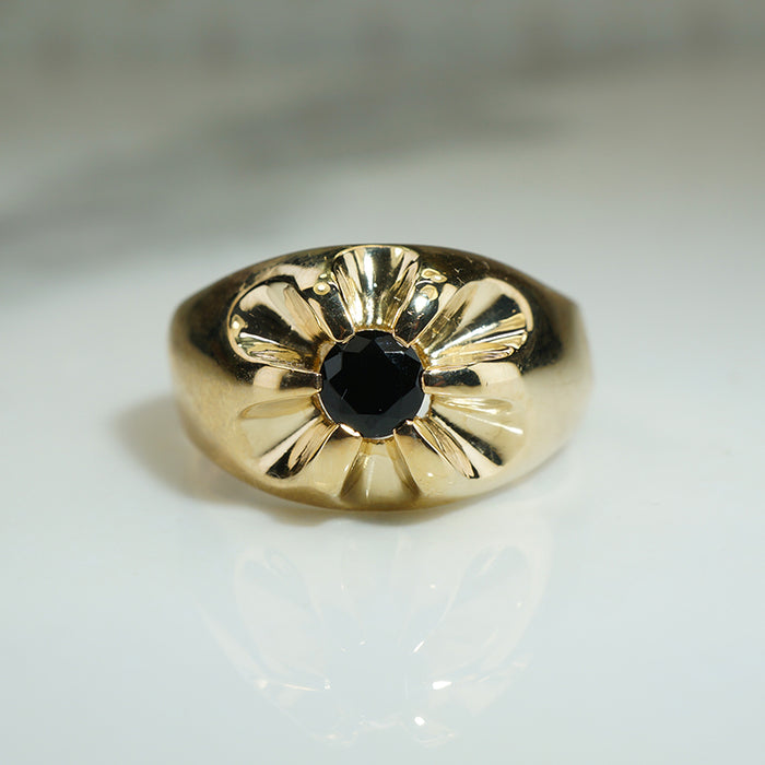 Bold Gold and Onyx Belcher Ring