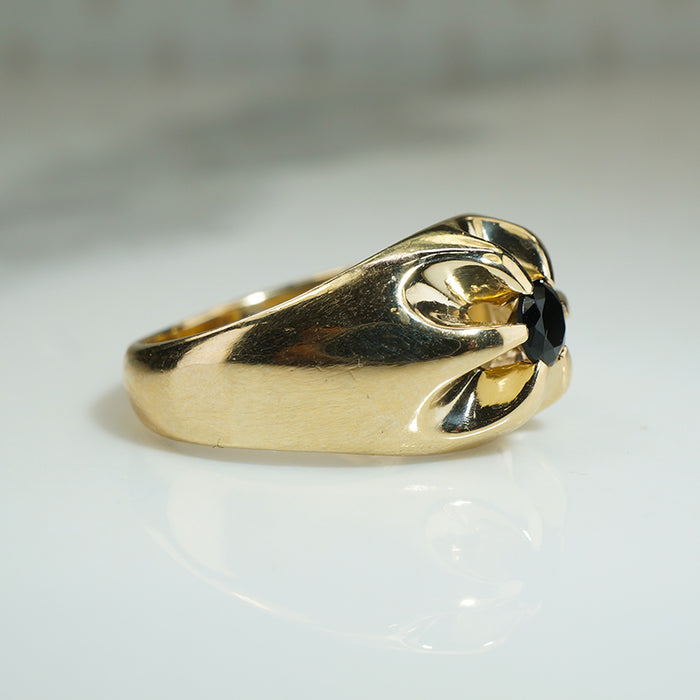 Bold Gold and Onyx Belcher Ring