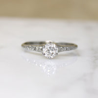 Old Euro Cut Diamond in Romantic Engraved White Gold Ring