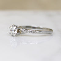 Old Euro Cut Diamond in Romantic Engraved White Gold Ring