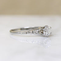 Old Euro Cut Diamond in Romantic Engraved White Gold Ring