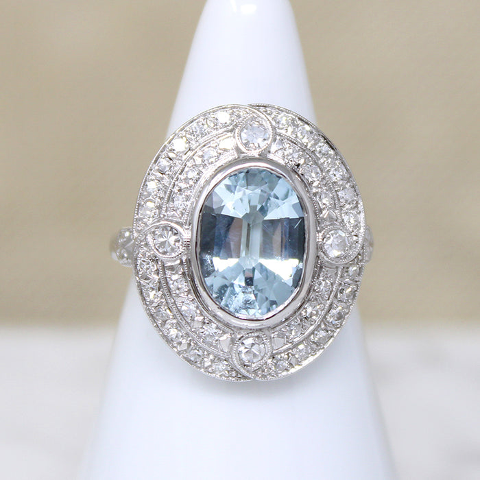 Heavenly Aquamarine & Diamond Swirling Halo Ring