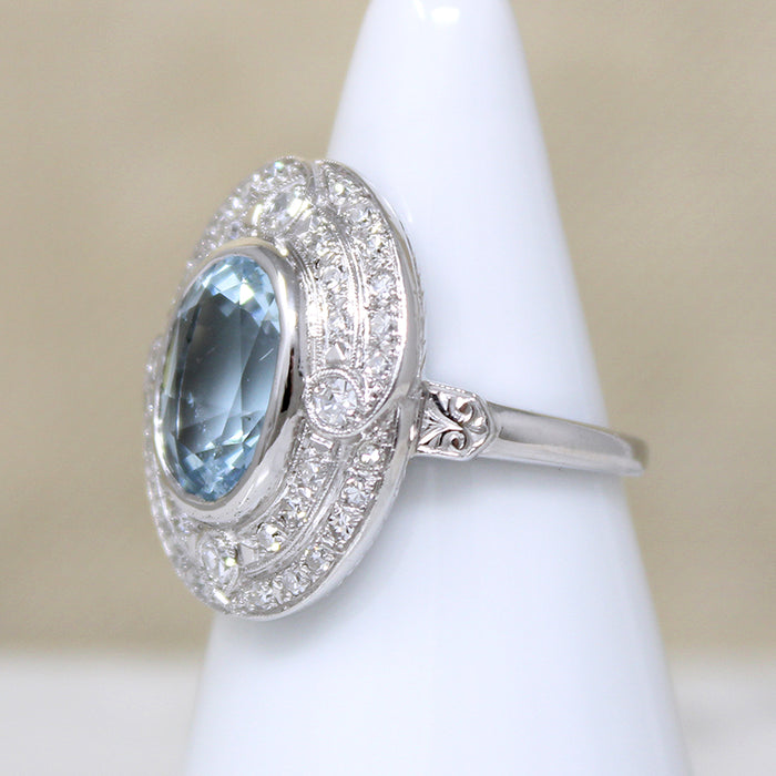 Heavenly Aquamarine & Diamond Swirling Halo Ring