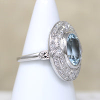 Heavenly Aquamarine & Diamond Swirling Halo Ring