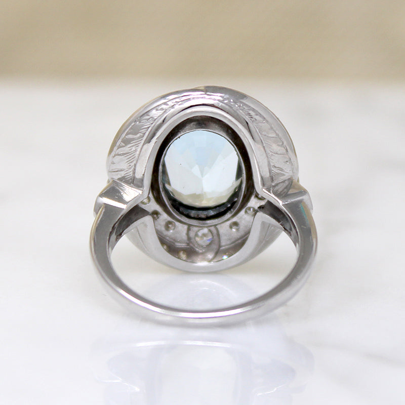 Heavenly Aquamarine & Diamond Swirling Halo Ring