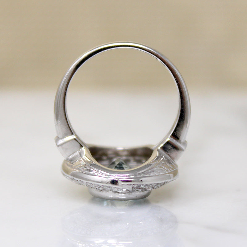 Heavenly Aquamarine & Diamond Swirling Halo Ring