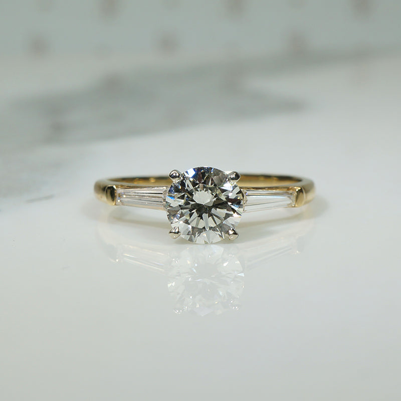 Classic Diamond Engagement Ring with Baguette Sides