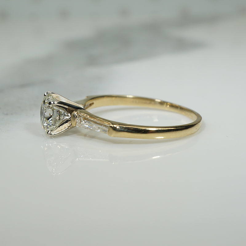 Classic Diamond Engagement Ring with Baguette Sides