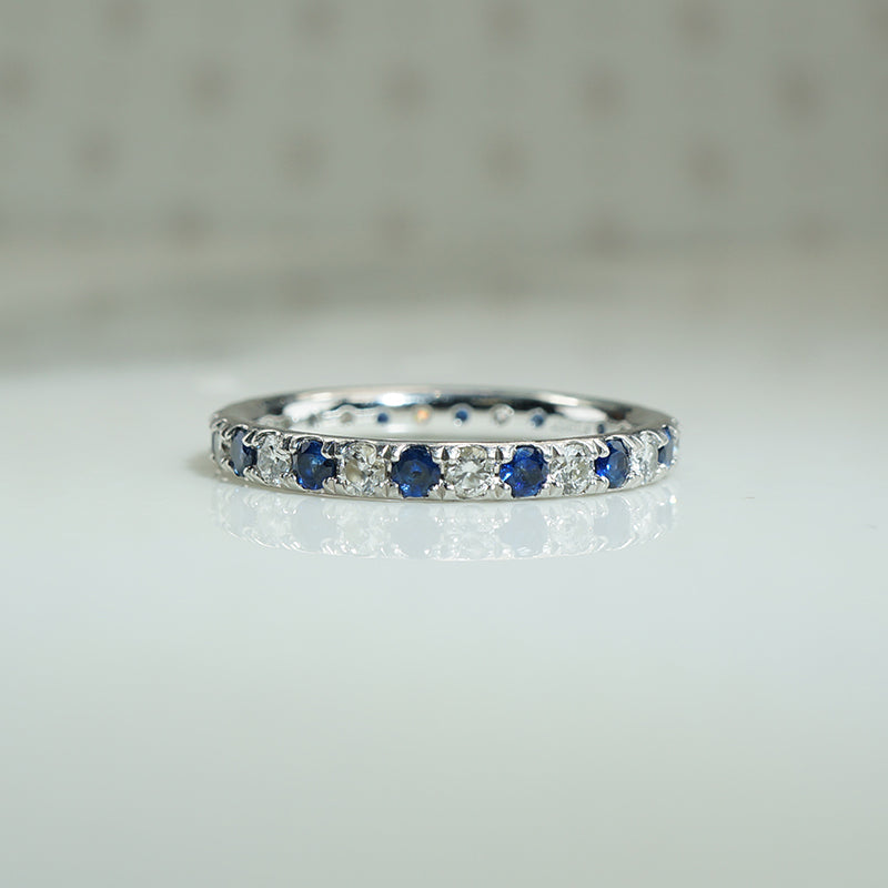 Sapphire and Diamond Platinum Eternity Band