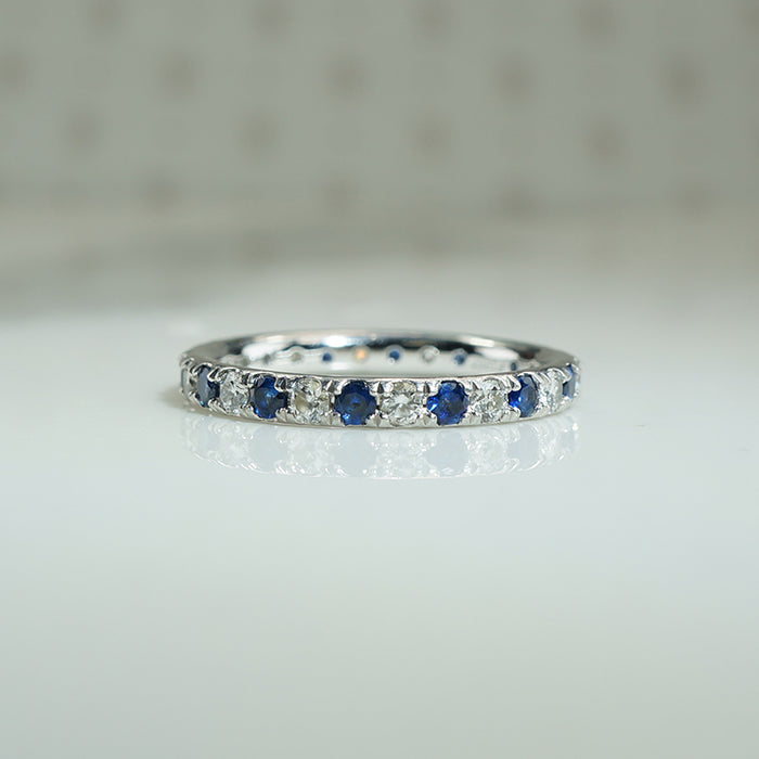 Sapphire and Diamond Platinum Eternity Band