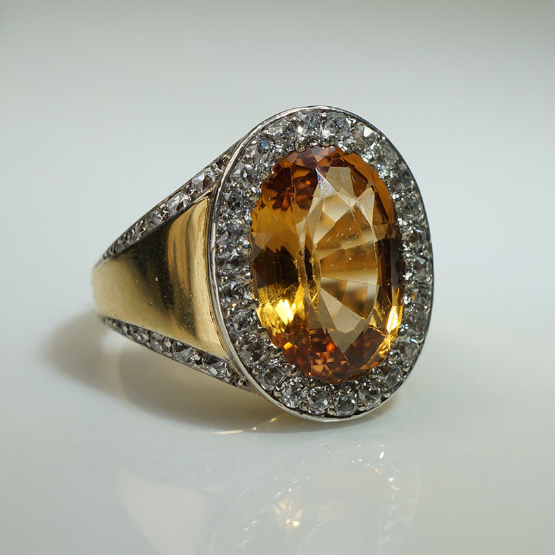 Antique Topaz & Old Mine Cut Diamond Ring