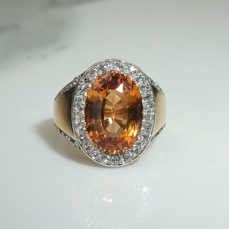 Antique Topaz & Old Mine Cut Diamond Ring
