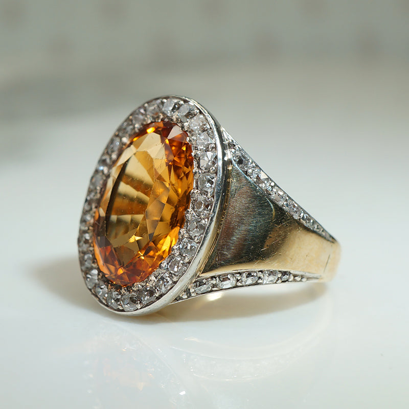 Antique Topaz & Old Mine Cut Diamond Ring