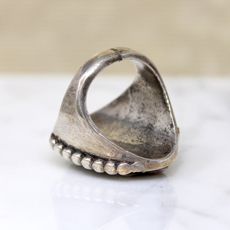 Chunky Coin Silver Signet with Coral & Turquoise