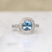 Exquisite Estate Aquamarine & Diamond Halo Ring