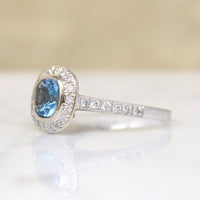 Exquisite Estate Aquamarine & Diamond Halo Ring