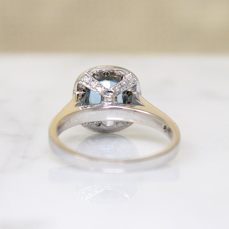 Exquisite Estate Aquamarine & Diamond Halo Ring