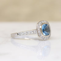Exquisite Estate Aquamarine & Diamond Halo Ring