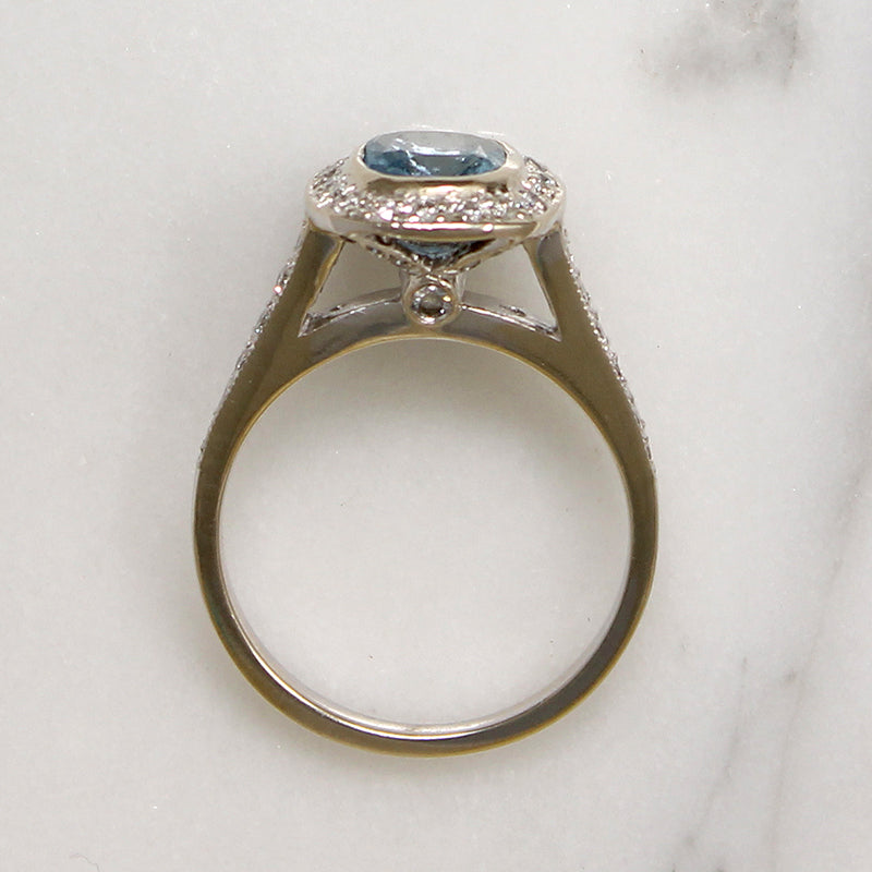 Exquisite Estate Aquamarine & Diamond Halo Ring