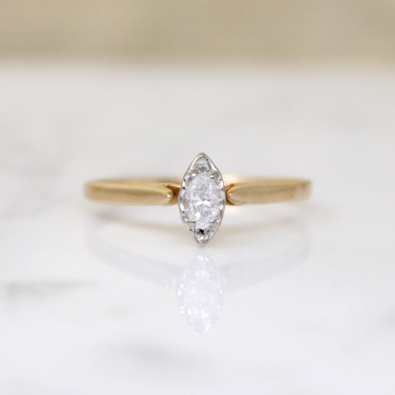 Petite Marquis Diamond in Two-Tone 10k Gold Solitaire