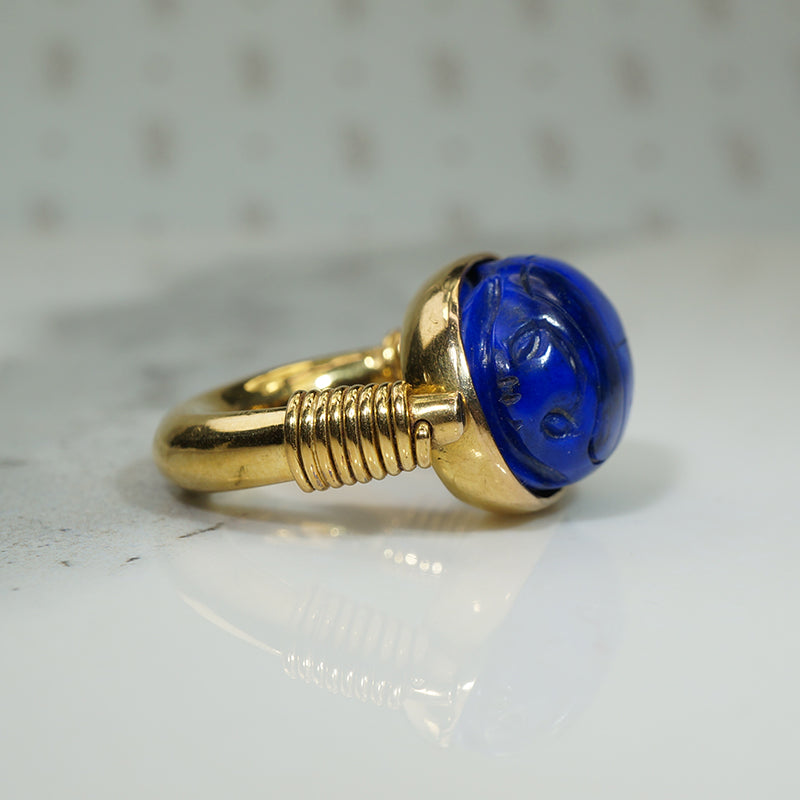 Lapis Scarab in 22k Gold Ring