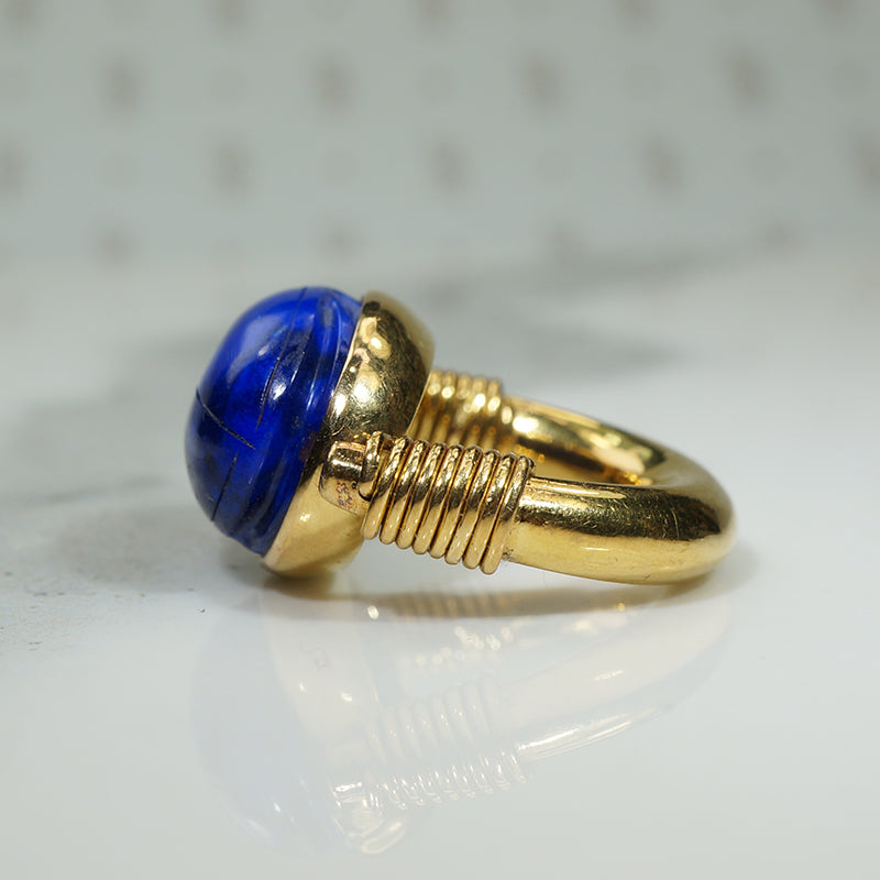 Lapis Scarab in 22k Gold Ring
