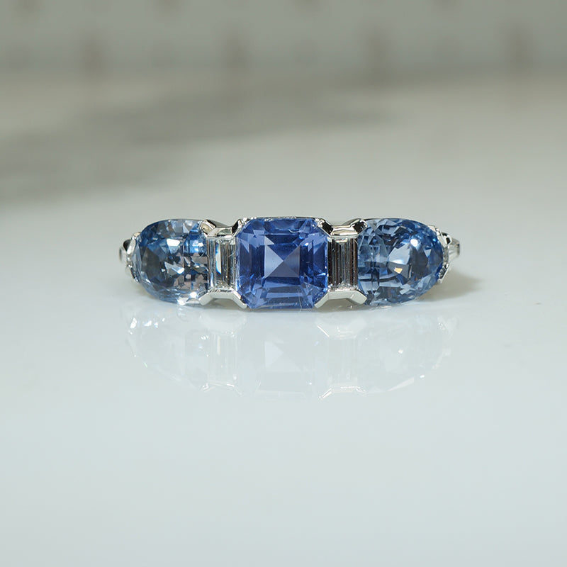 Amazing Sapphire Trio Engagement Ring