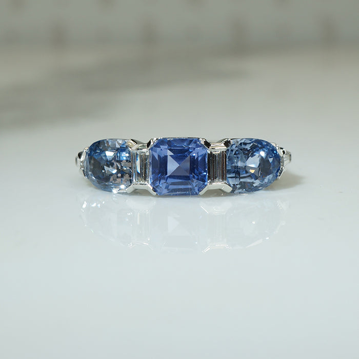 Amazing Sapphire Trio Engagement Ring