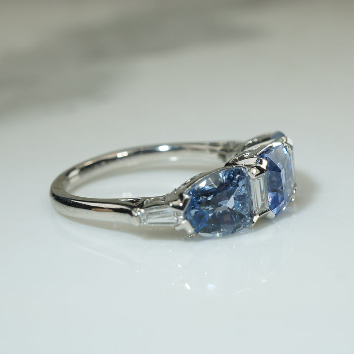 Amazing Sapphire Trio Engagement Ring