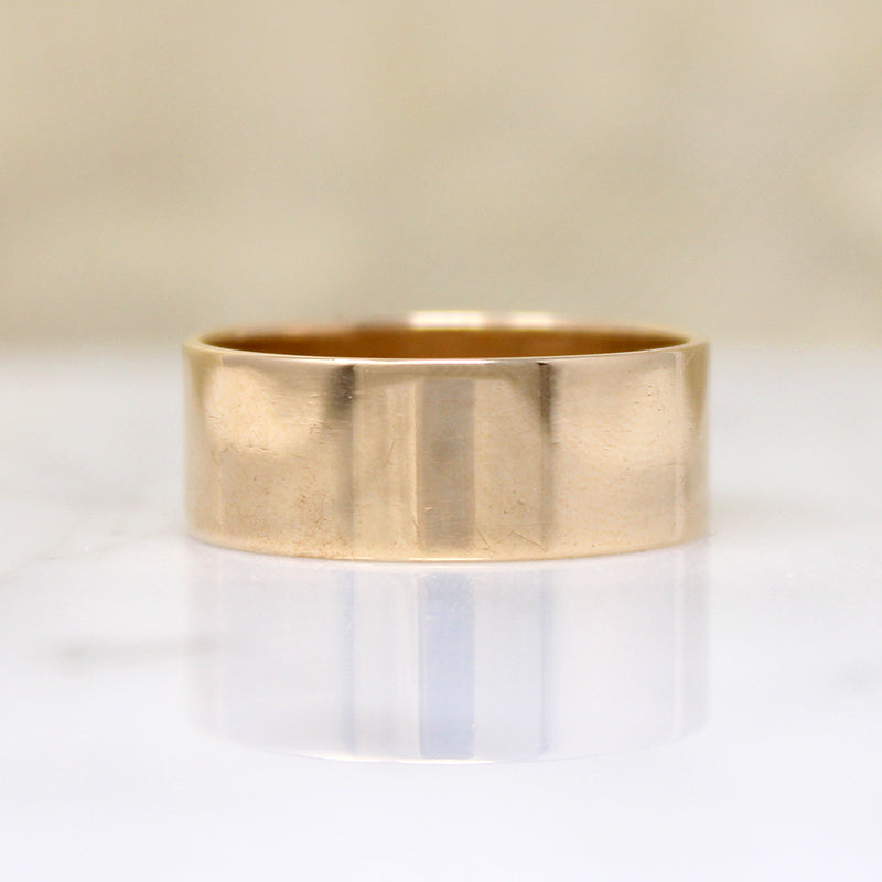 Wide Flat 14k Gold Band with Latin Inscription