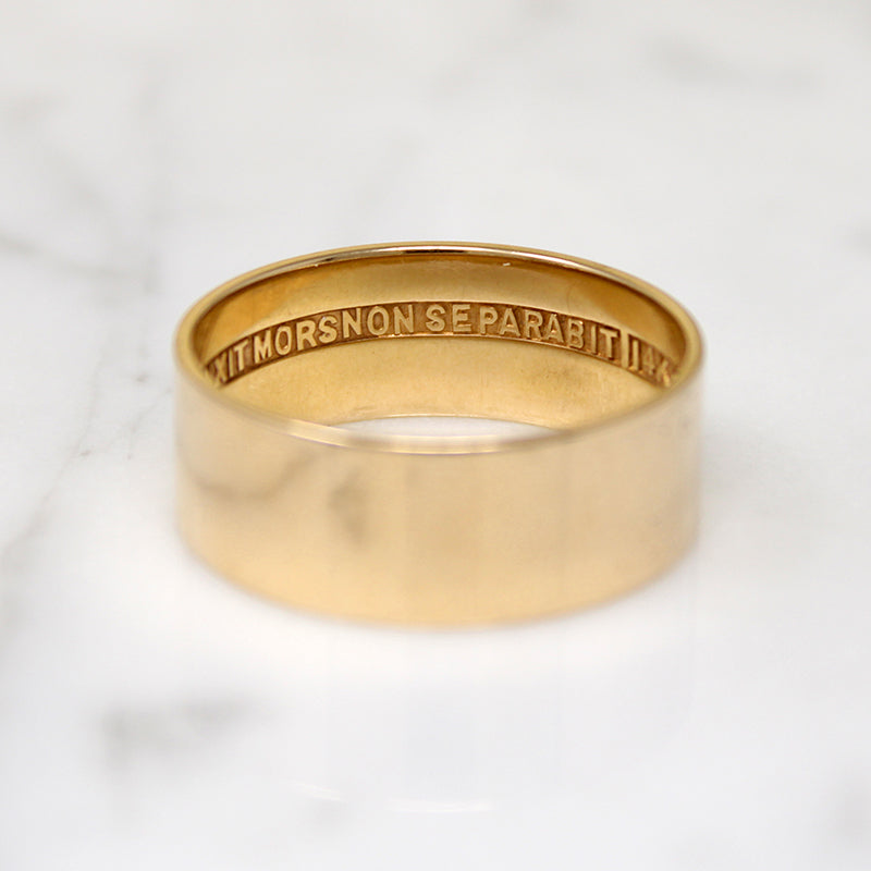 Wide Flat 14k Gold Band with Latin Inscription