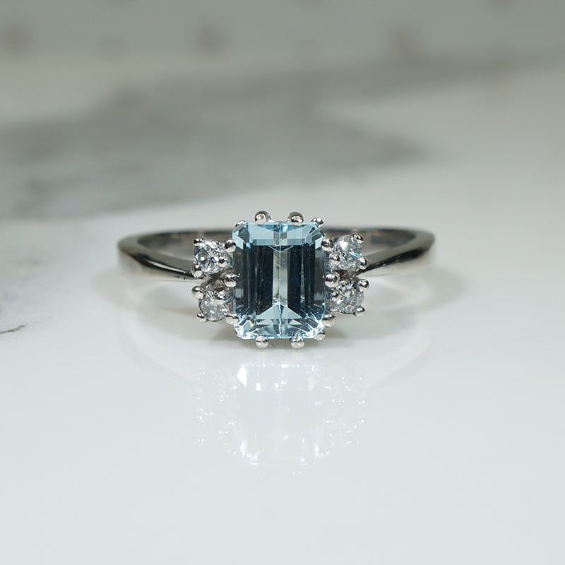 Aquamarine and Diamond Engagement Ring