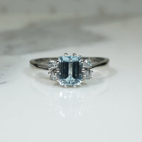 Aquamarine and Diamond Engagement Ring
