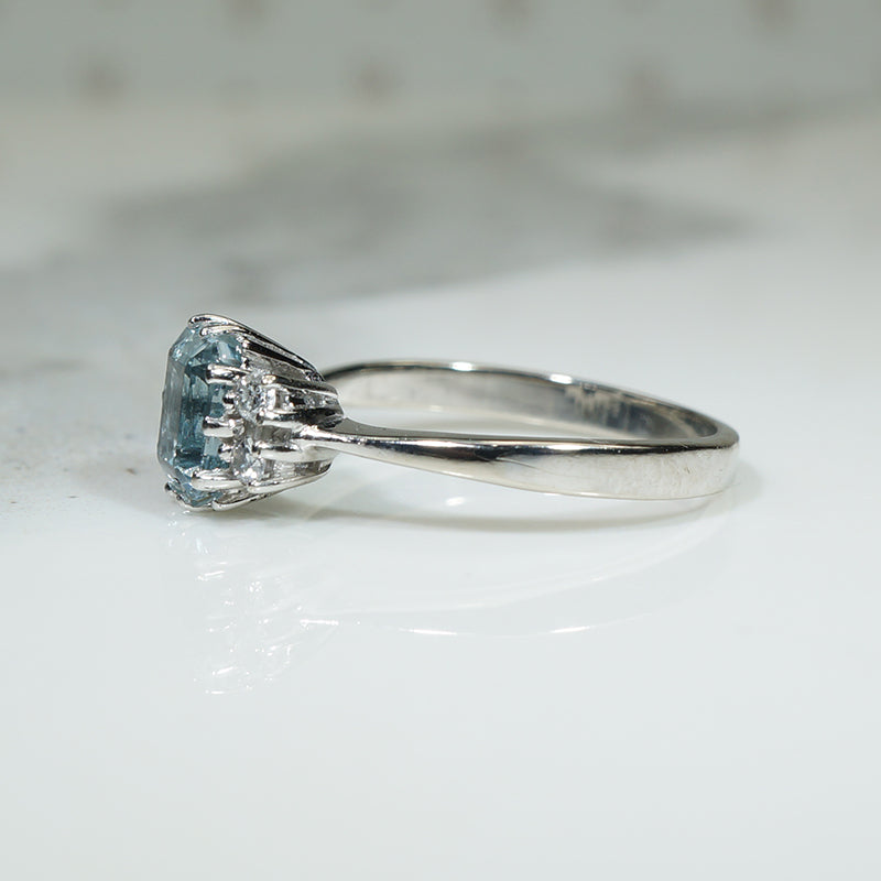 Aquamarine and Diamond Engagement Ring