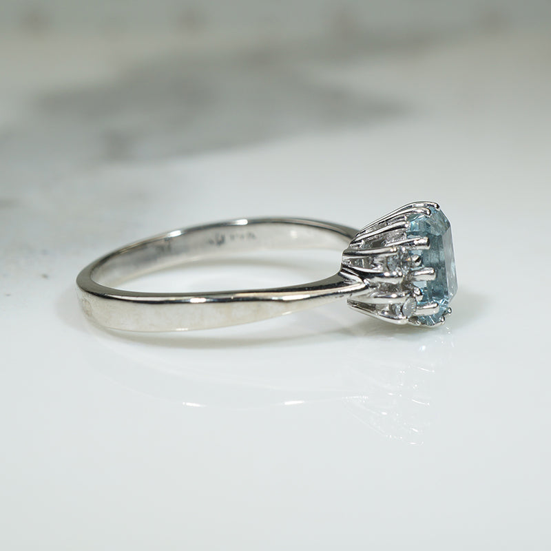 Aquamarine and Diamond Engagement Ring