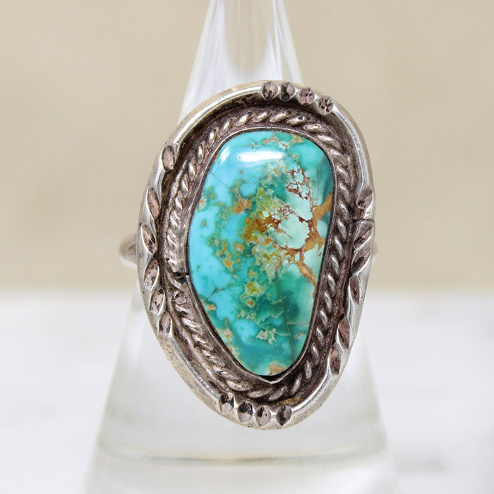 Lustrous Blue & Green Turquoise in Silver Ring