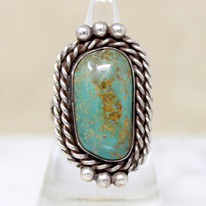 Green & Gold Turquoise in Handsome Silver Ring