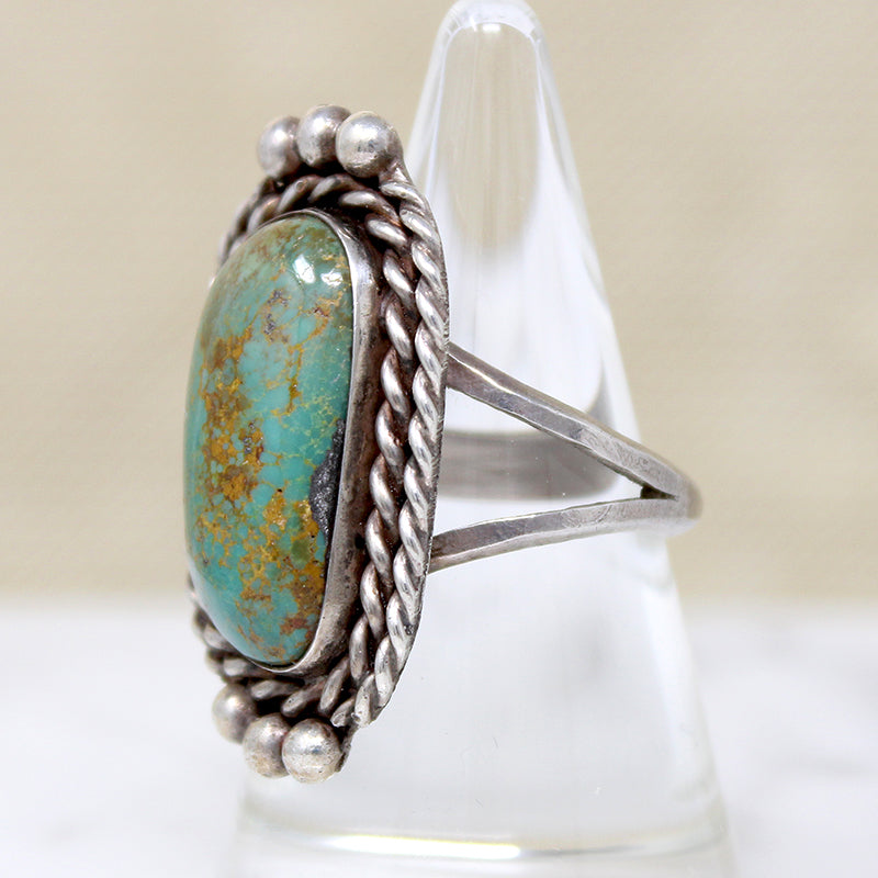 Green & Gold Turquoise in Handsome Silver Ring
